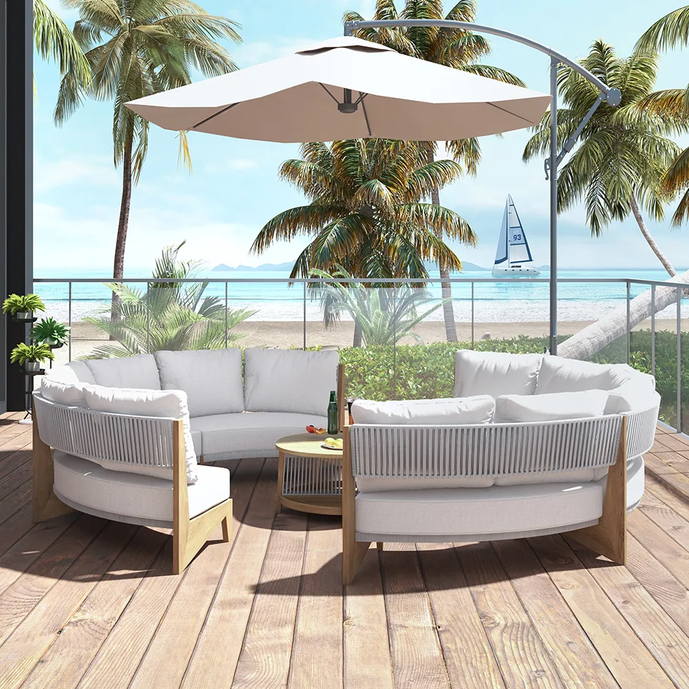 8 Pieces Farmhouse Curved Modular Outdoor Patio Sectional Sofa Set with Coffee Table — image 7