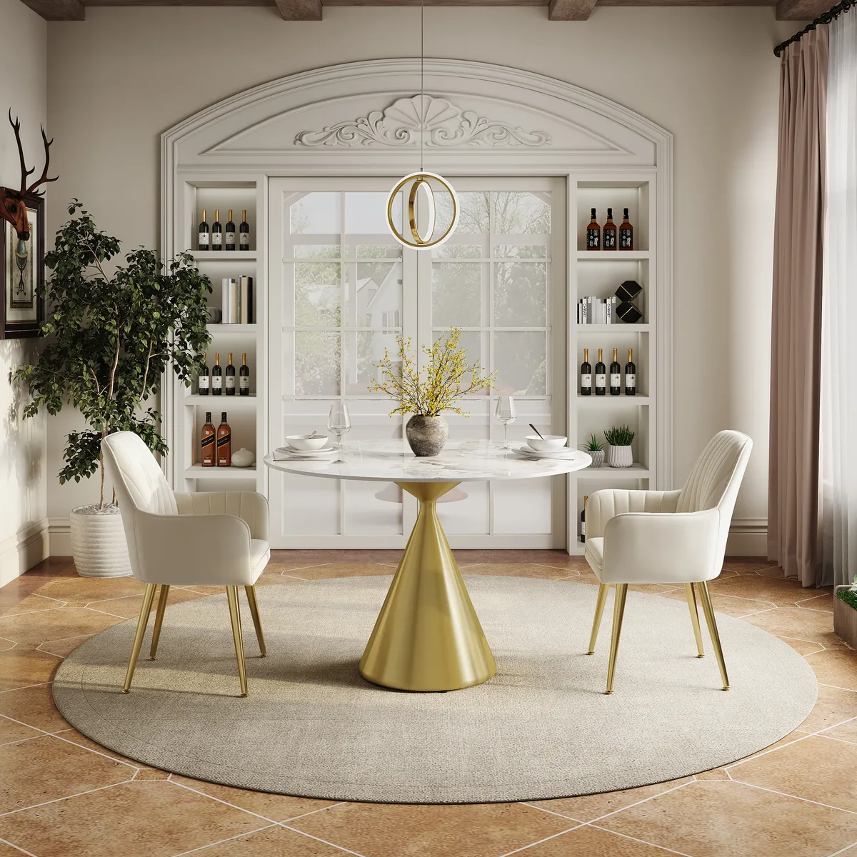 39" Modern Sintered Stone Dining Table Set with 2 Chairs — image 10