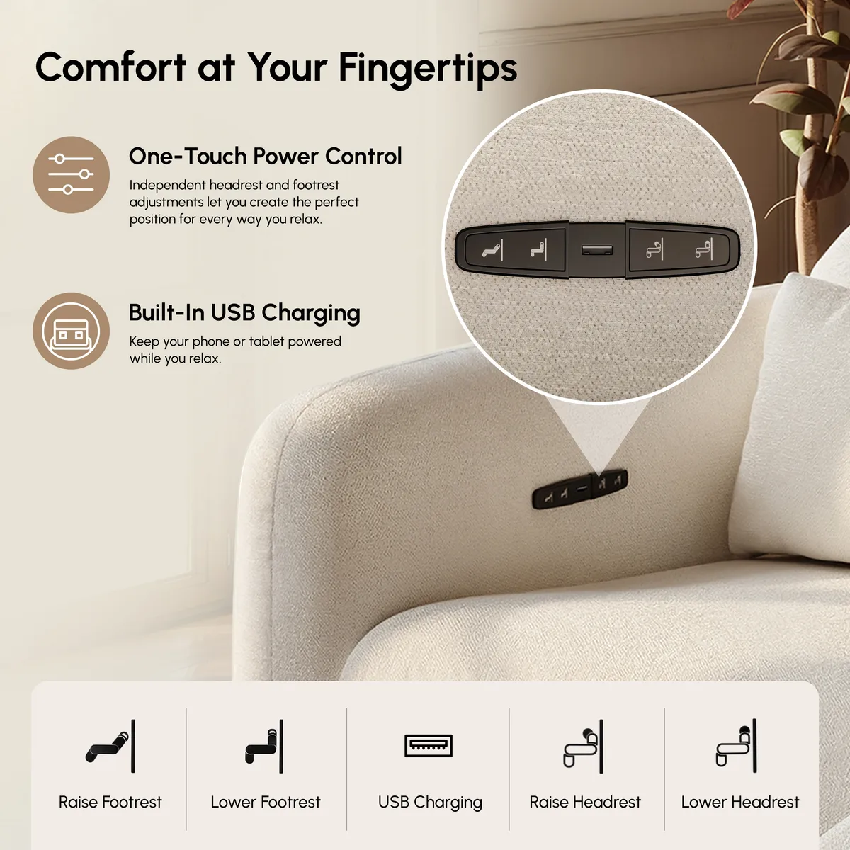 Homary Modern 123" 3-Seater Chenille Zero Gravity Power Reclining Sofa with USB Port in Warm — image 10