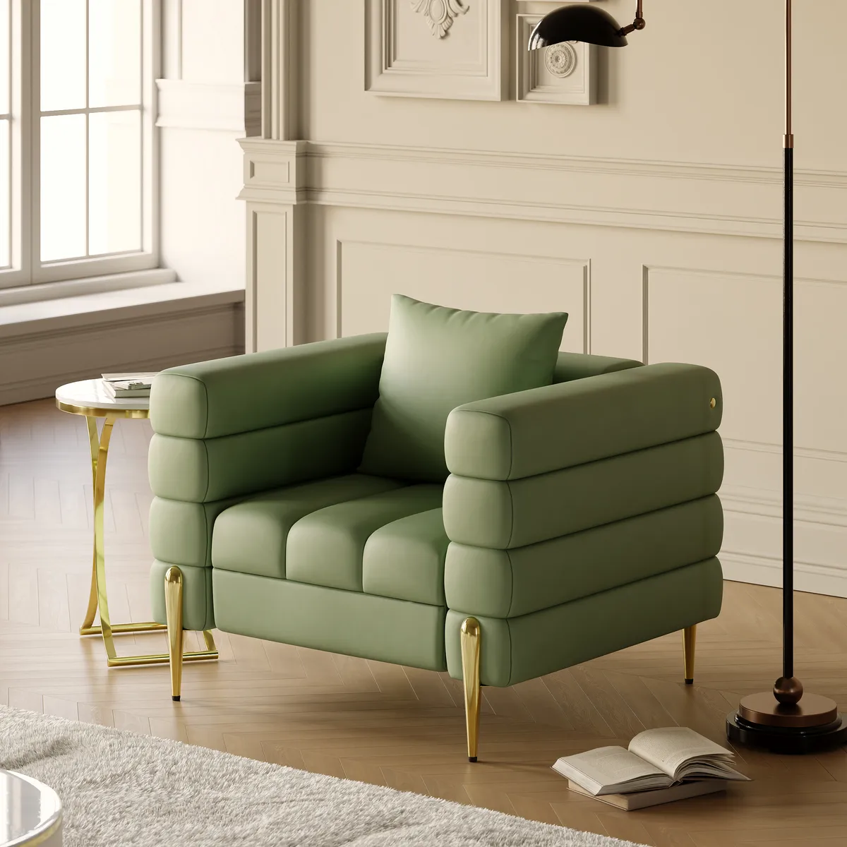 78.7" Modern White Boucle Upholstered Fluted 3-Seater Sofa for Living Room with Pillow White Boucle Accent Chair Modern Modular Armchair — image 15