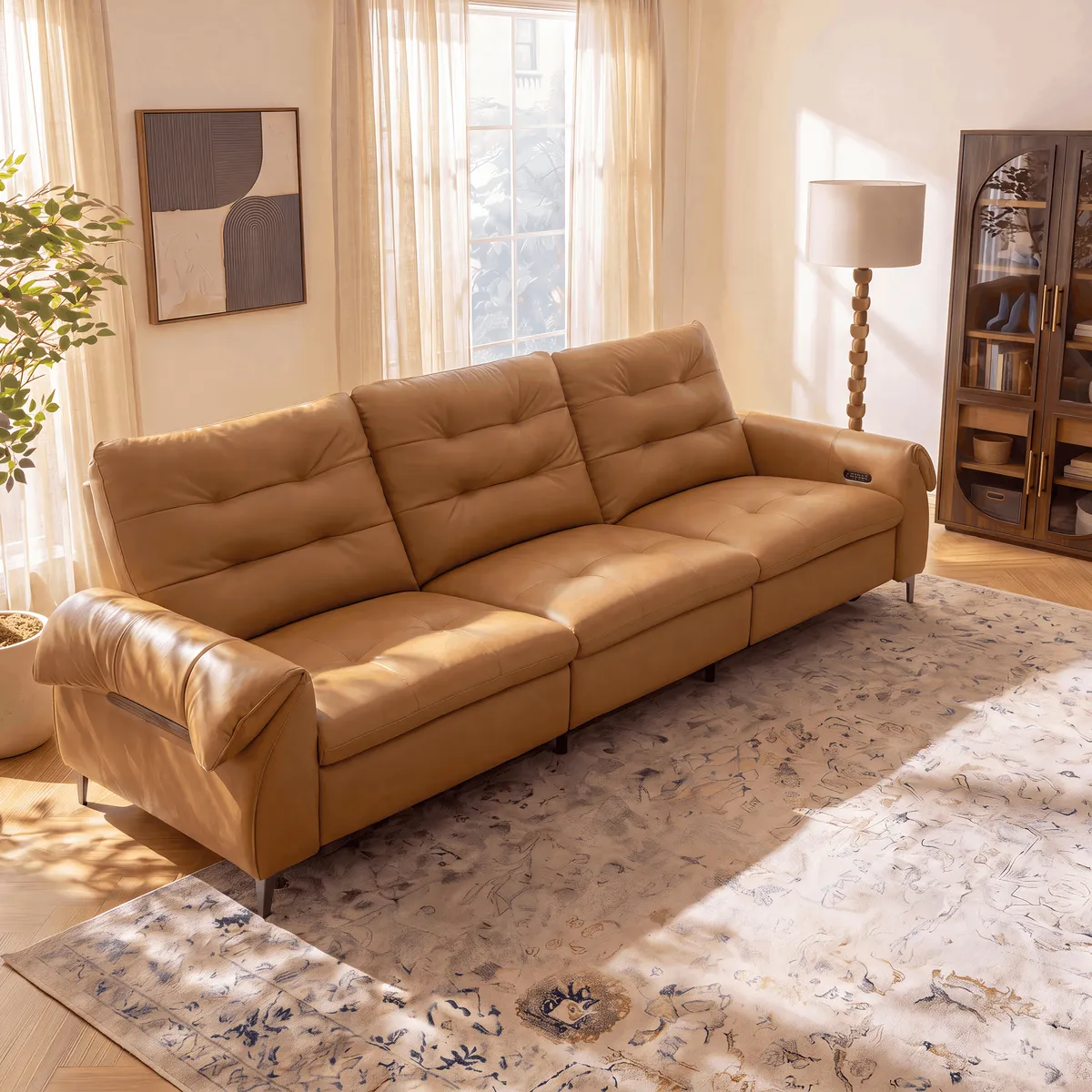 118" 3-Seater Genuine Leather Power Reclining Sofa with USB & Type-C — image 3