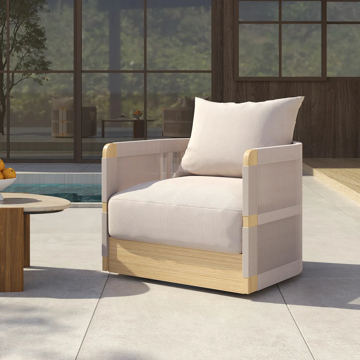 Costra Outdoor Aluminum & Rope Weave Swivel Lounge Chair — image 19