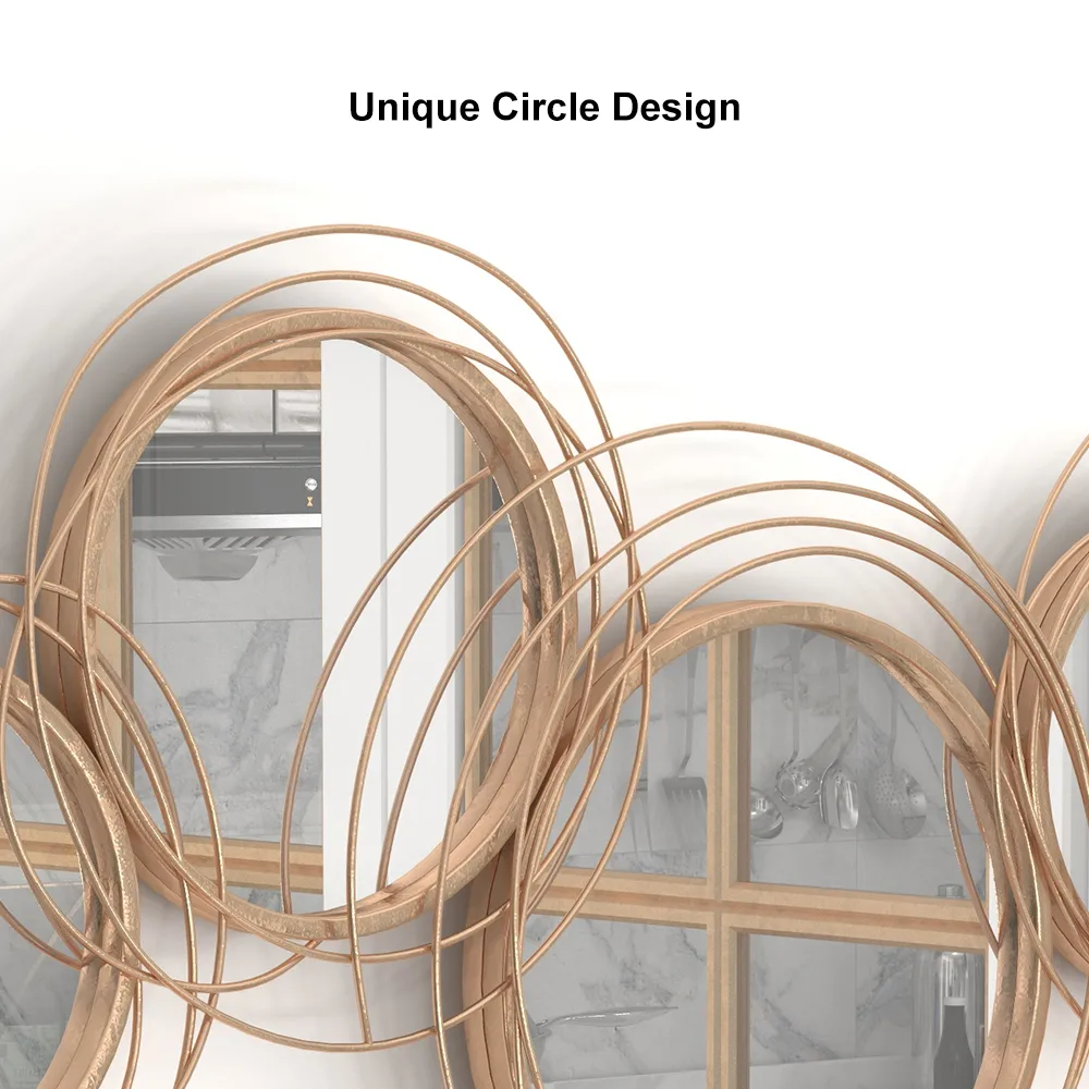 Modern Luxury Large Gold Round Wall Mirror Creative 3D Overlapping 4 Rings Metal Decor — image 9