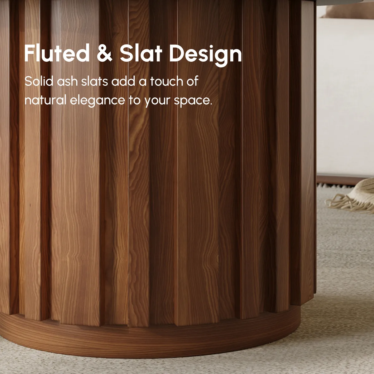Aura Ash Wood Slatted Round Coffee Table with Sintered Stone Top — image 9