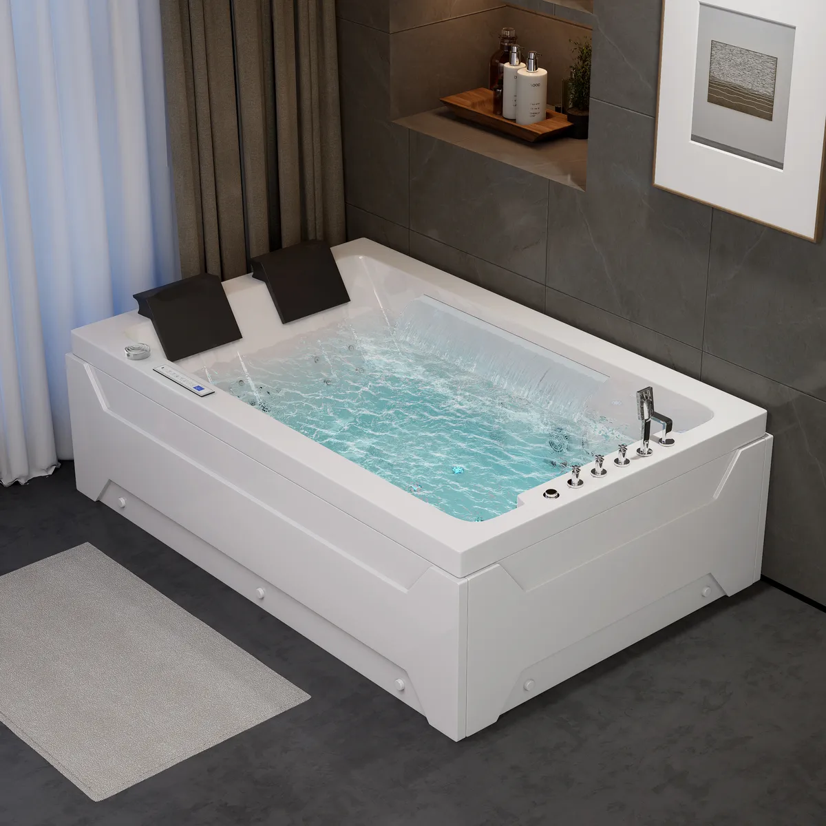 73" Double Whirlpool Bathtub with Thermostat & LED Jetted Massage Hydrotherapy Tub — image 3