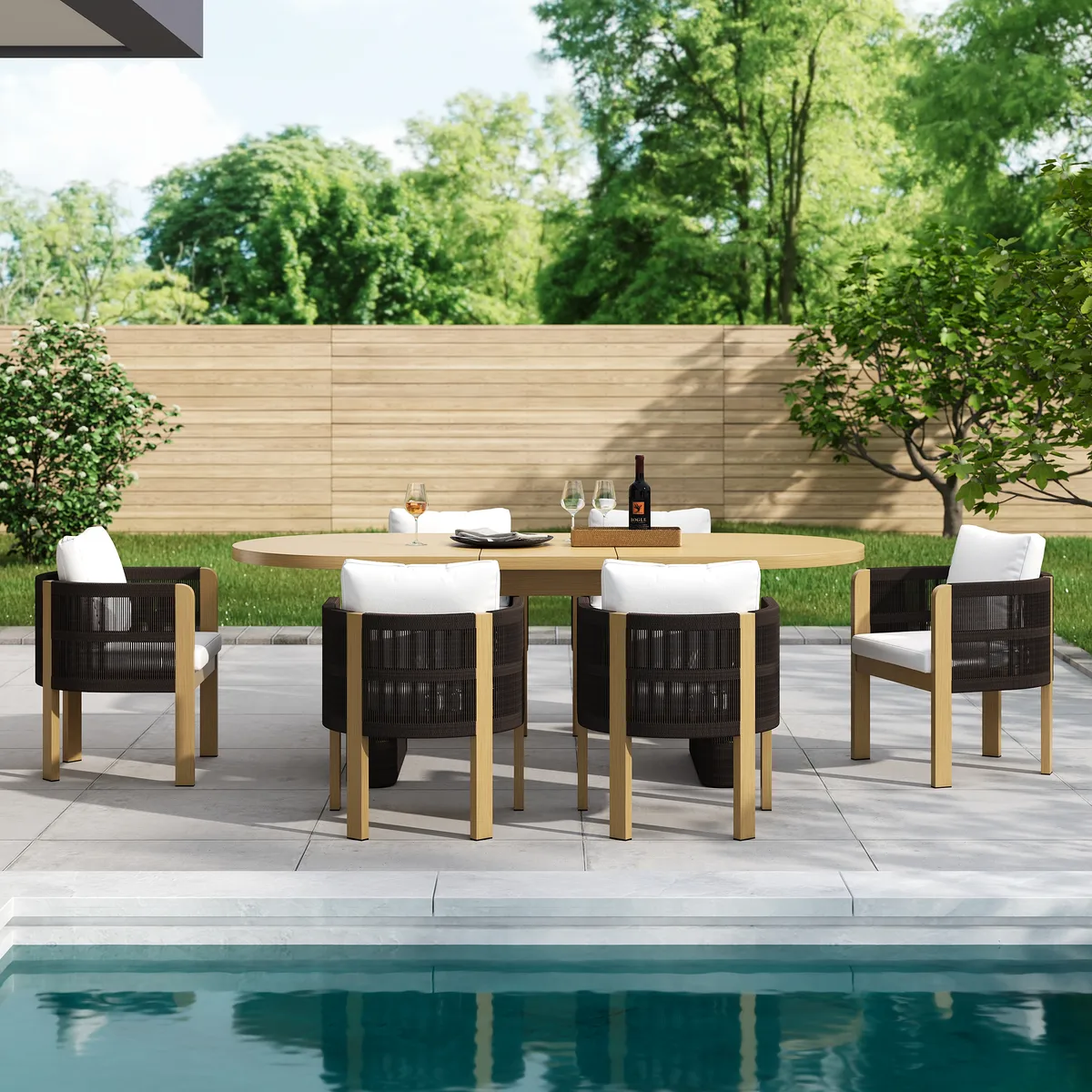 Costra 9-Piece Outdoor Rope & Aluminum Extendable Dining Set with 8 Chairs — image 24