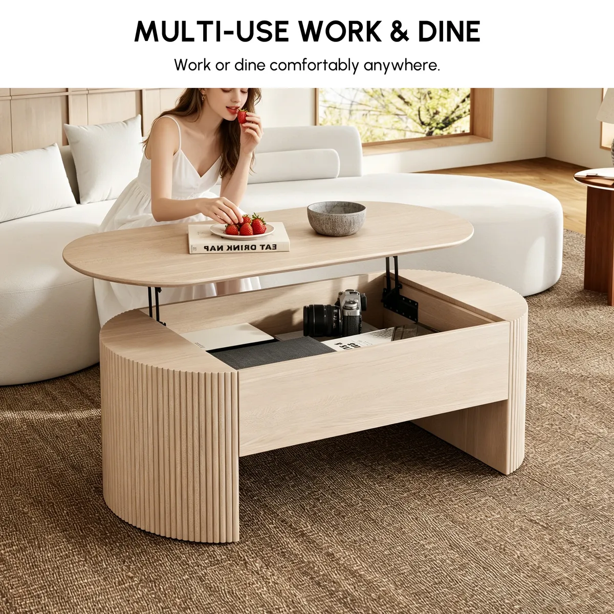 47" Oval Lift Top Mid-Century Modern Coffee Table — image 7