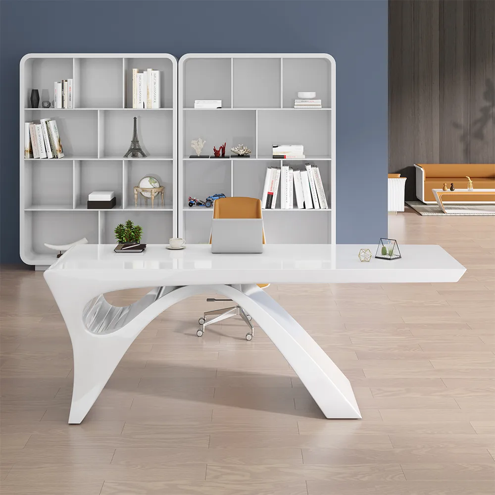 Modern 55" Rectangular Black Writing Desk with Arched Base — image 12