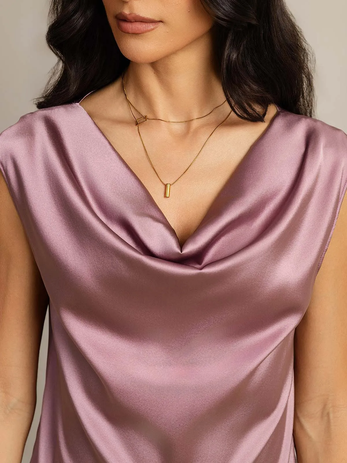19Momme Silk Cap Sleeve Cowl Neck Women's Top — image 5
