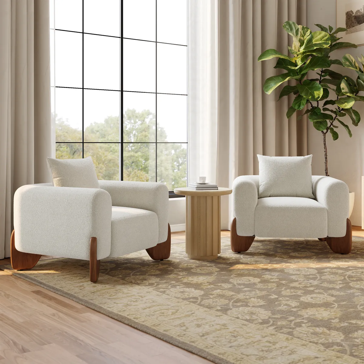 Aura Ash Wood Fluted Round Side Table with Sintered Stone Top — image 14