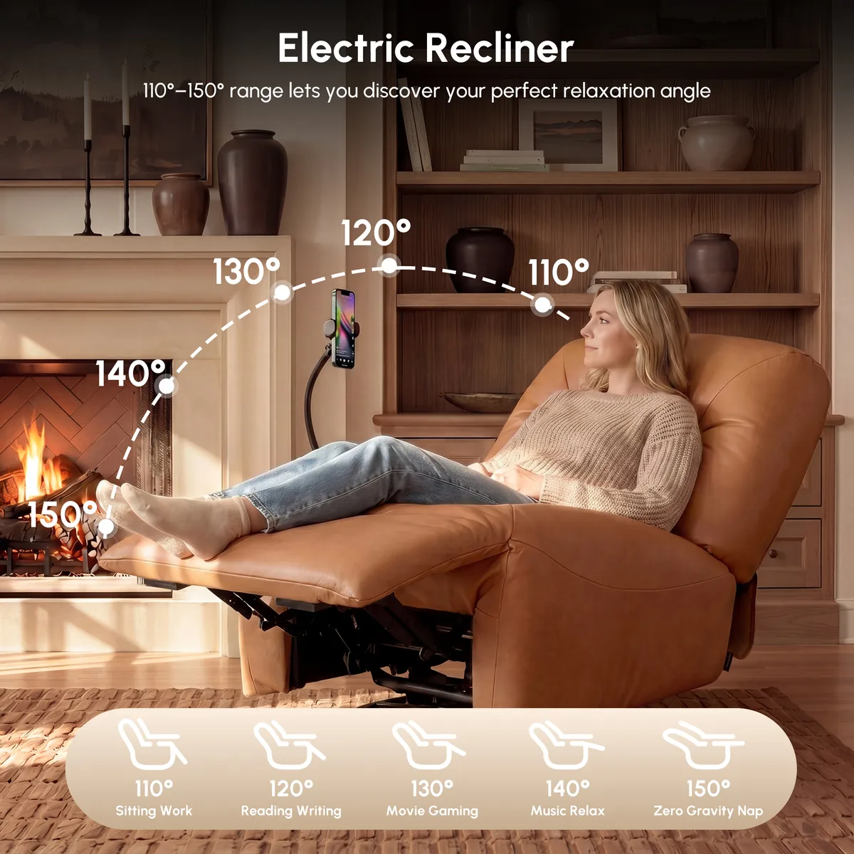 Leather Power Swivel Rocker Recliner Accent Chair with Phone Holder — image 19