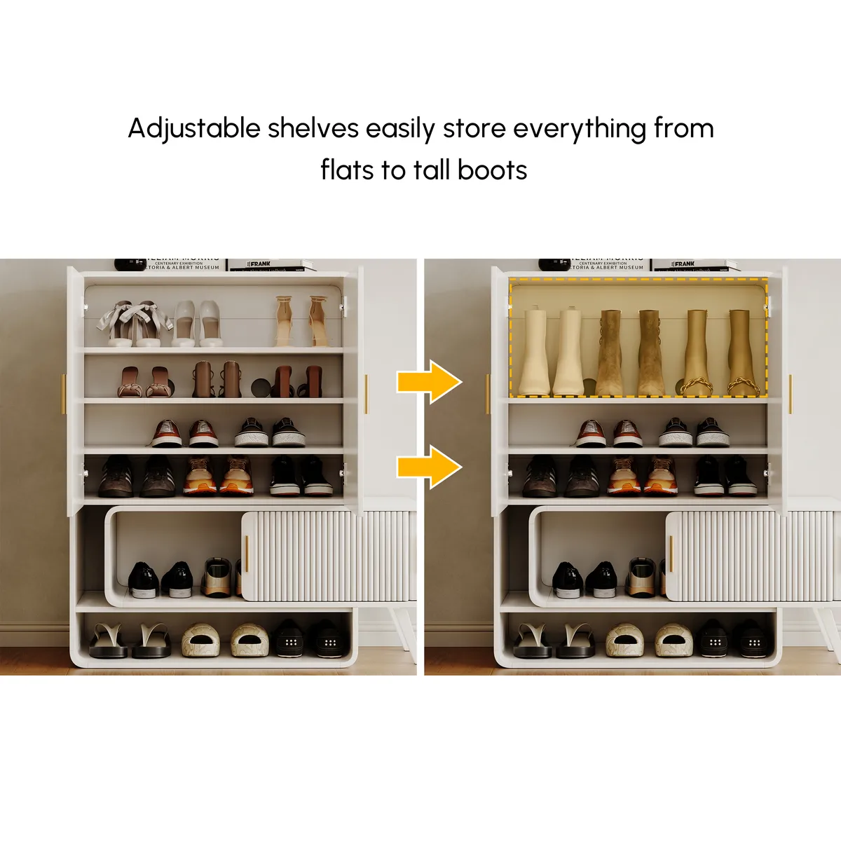 37" Warm White Shoe Storage Fluted Entryway Cabinet,Left Hand — image 28