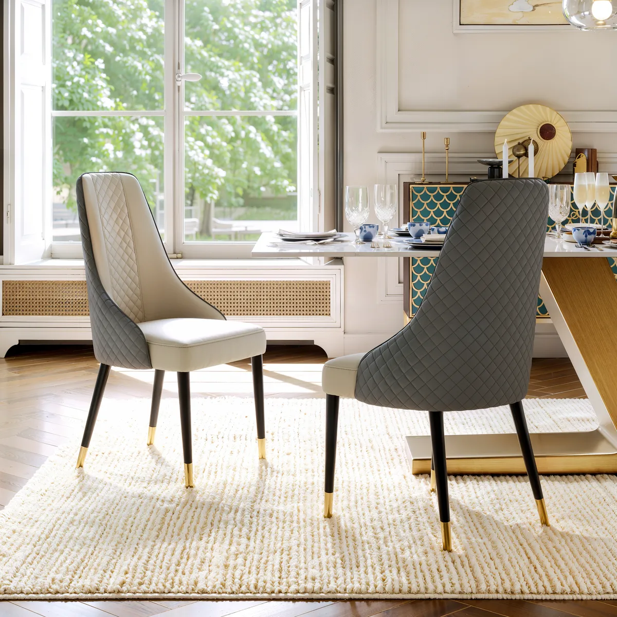Diamic Black Faux Leather Dining Chairs with Upholstered — image 13
