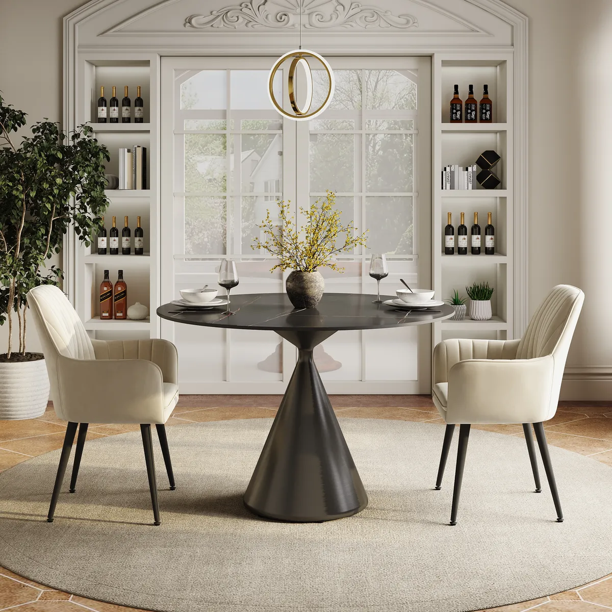 39" Modern Sintered Stone Dining Table Set with 2 Chairs — image 3