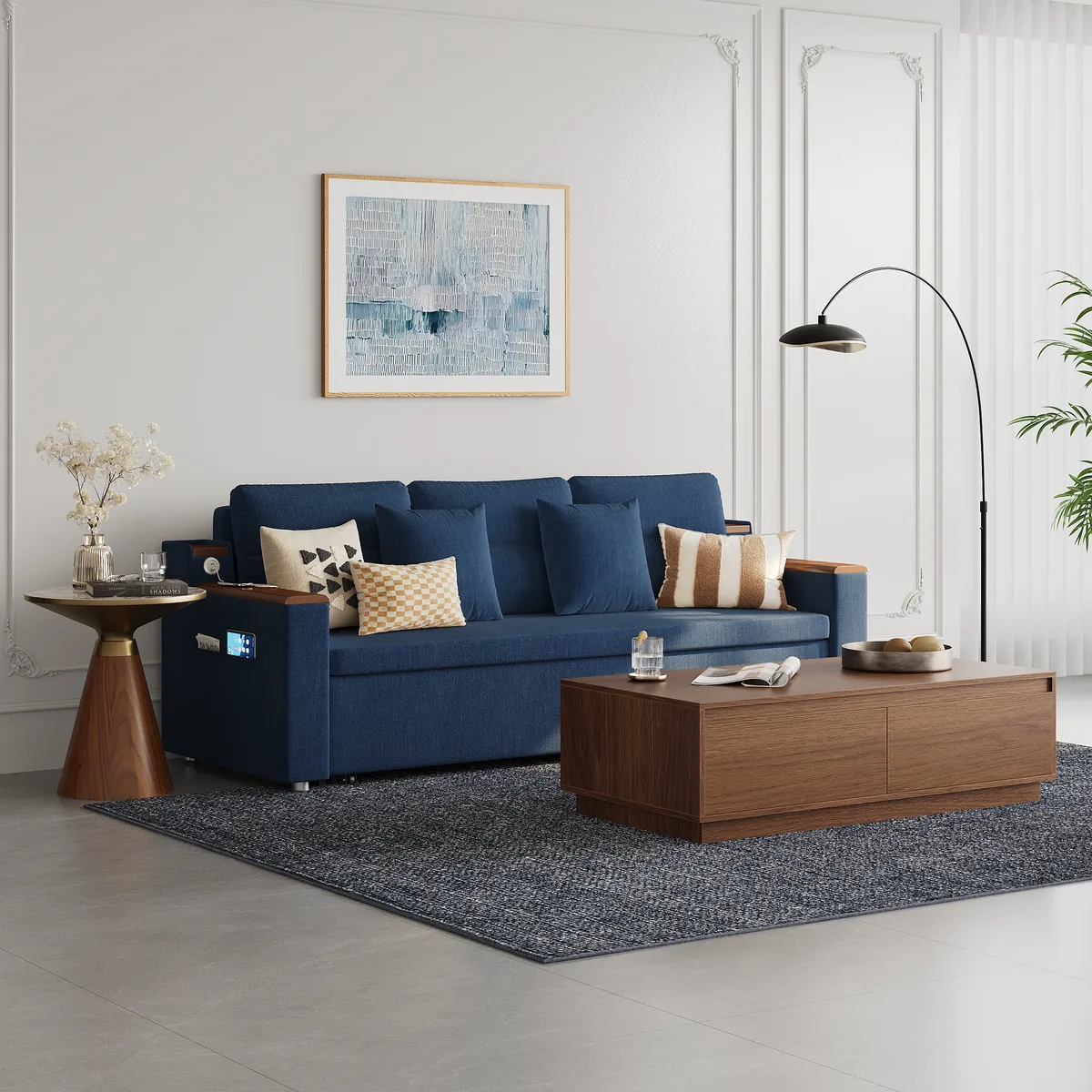King Size Daybed with Trundle Linen Pull Out Sofa Bed — image 9