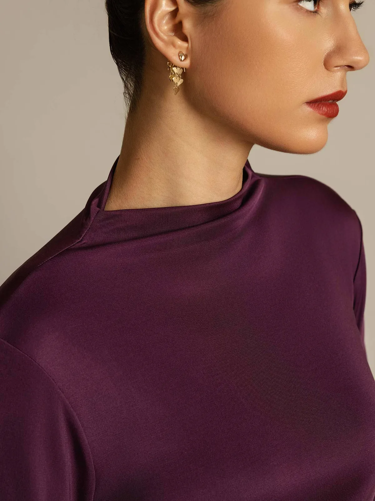 Women's 100% Mulberry Silk Long Sleeve Mock Top — image 4