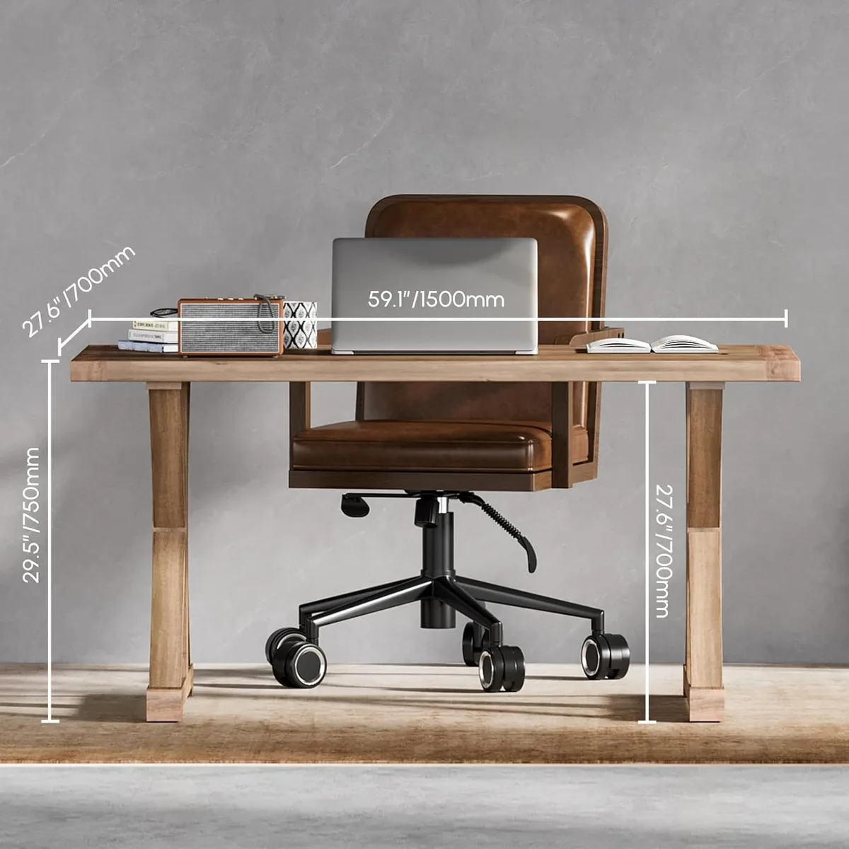 Vintage Style Pine wood Office Writing Desk with Trestle Leg in Natural Farmhouse Home Office Furniture Rectangular — image 12