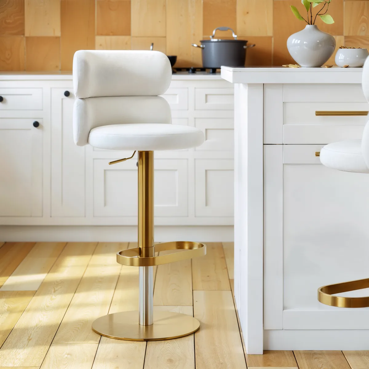 Modern Bar Stool Velvet Adjustable Height Swivel Black with Full Back Counter Stool — image 3