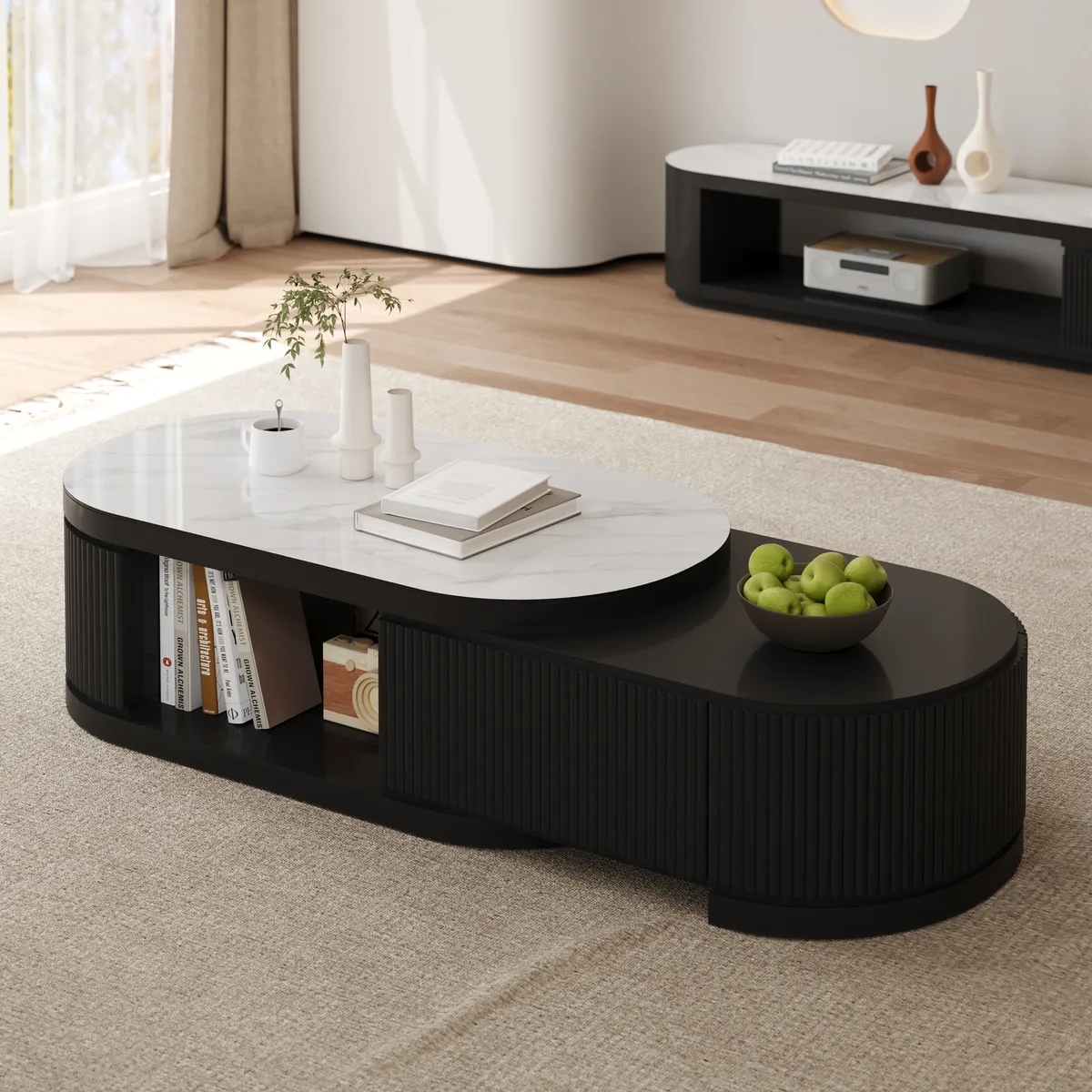 Velar 47"-67" Extendable Coffee Table with Sintered Stone Top and Storage — image 12