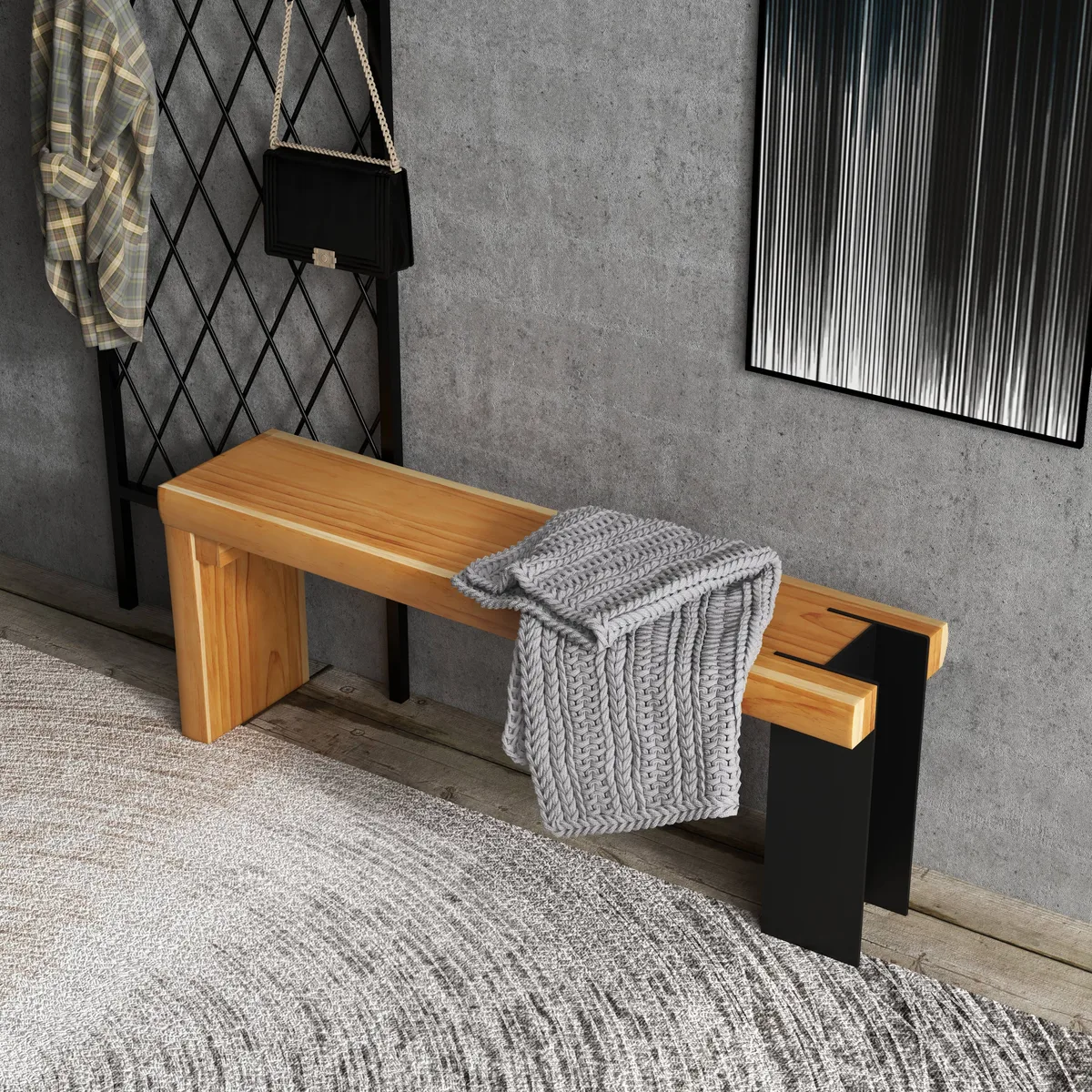 Natural Wood Entryway Bench Modern Bench with Steady Metal Legs (47.2'') — image 8