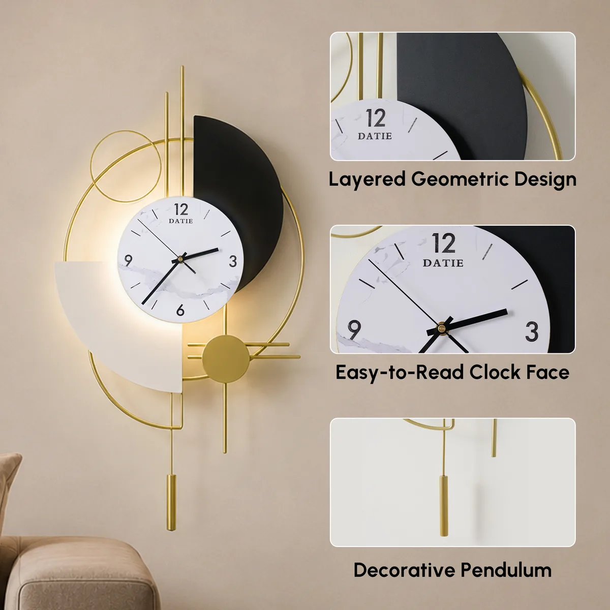 30" Modern Metal Wall Clock with Dimmable LED Light and Remote Control — image 7