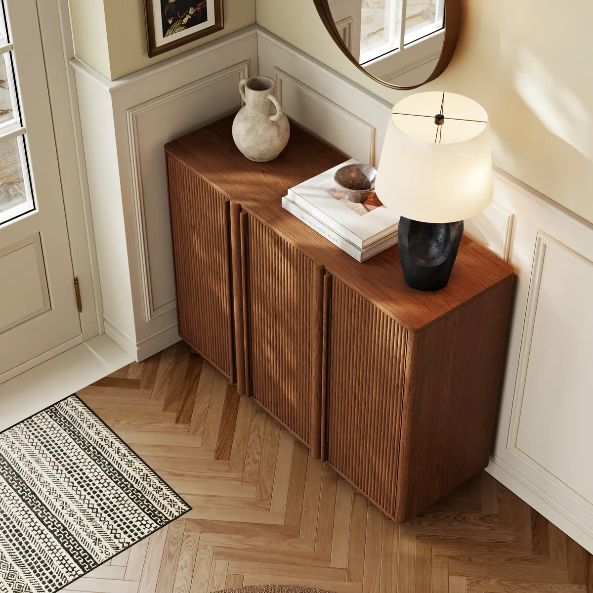 Lineva 48" Ash Wood Veneer Shoe Storage Fluted Entryway Cabinet — image 3