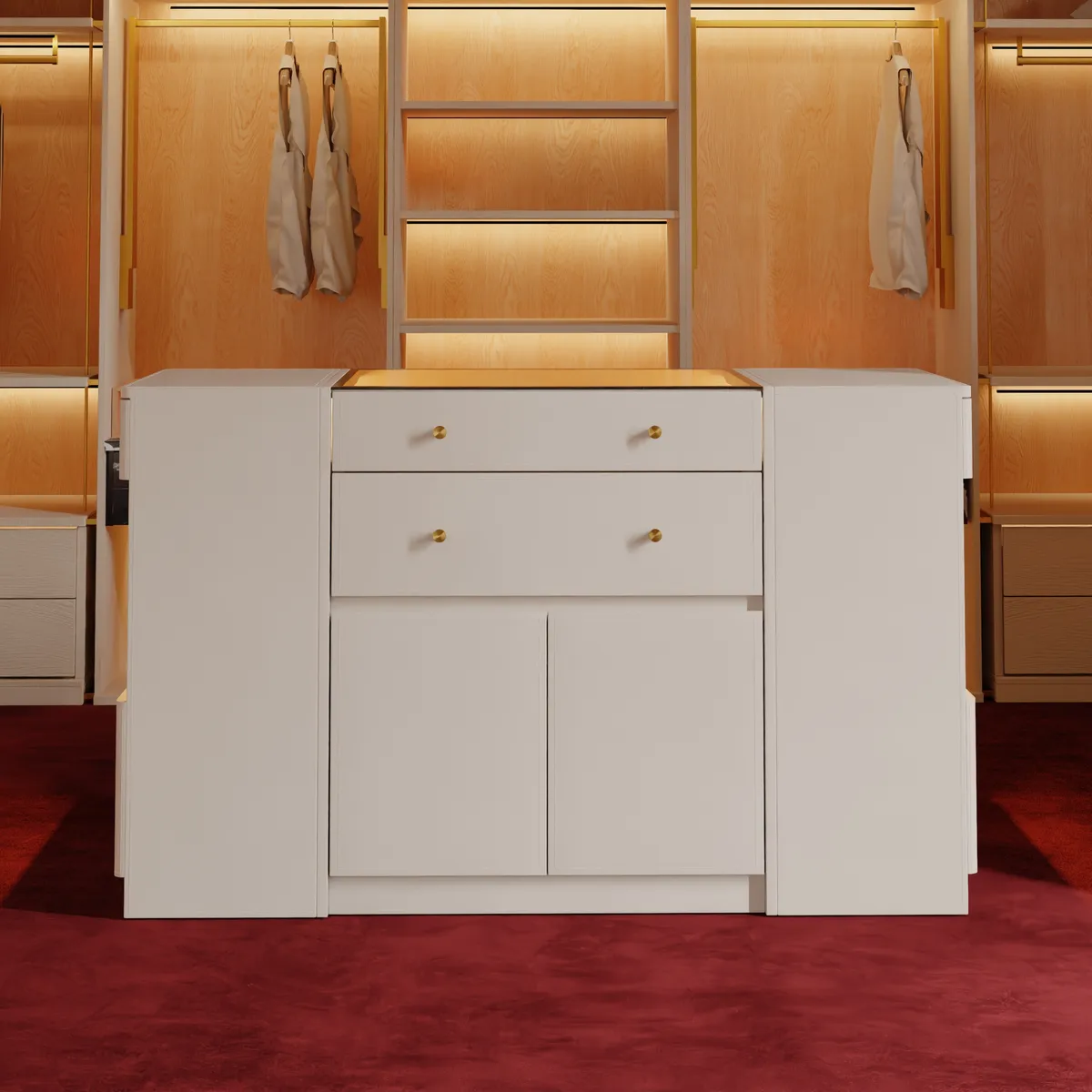 Selvo Saddle Leather Closet Island with Glass Top & Light — image 15