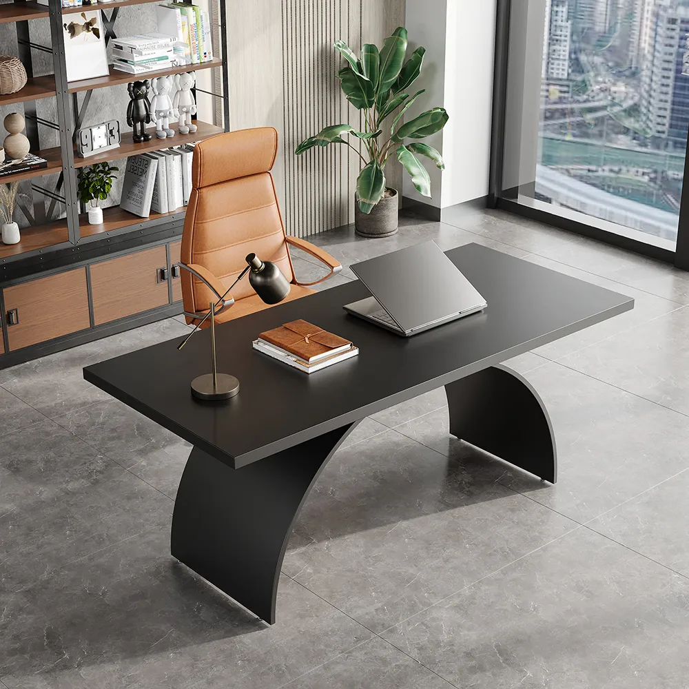 70.9" Industrial Black Rectangular Writing Desk & Office Desk Chair Set High Back — image 12