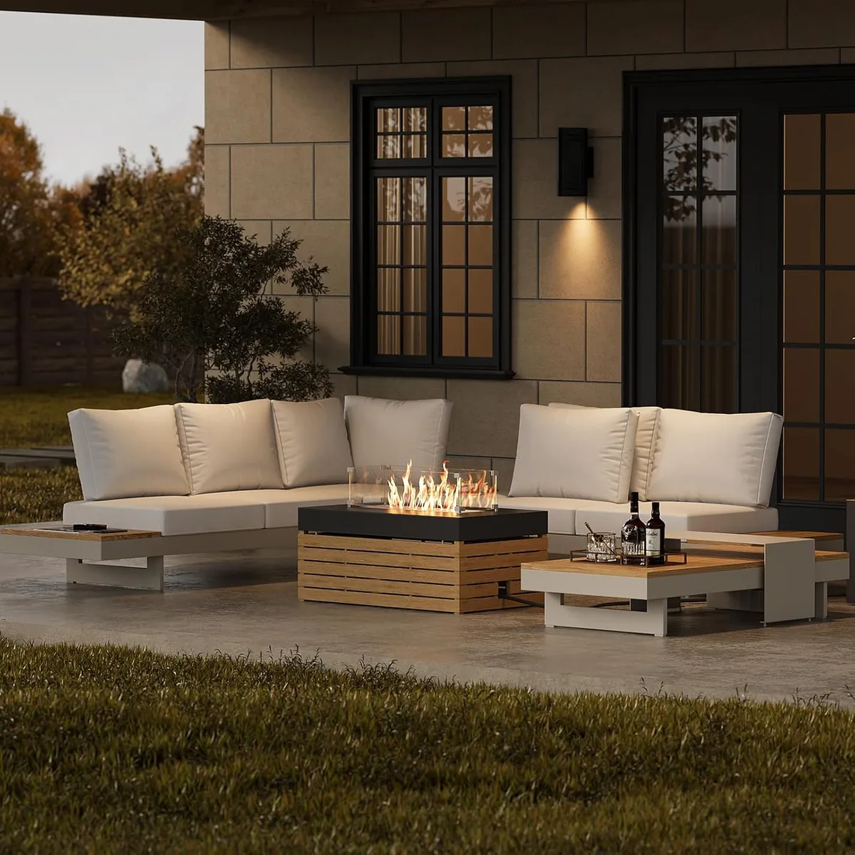 Tevara 47" 5-Pieces Modular Teak Outdoor Sofa Set with Smokeless Fire Pit for 6 Person — image 4