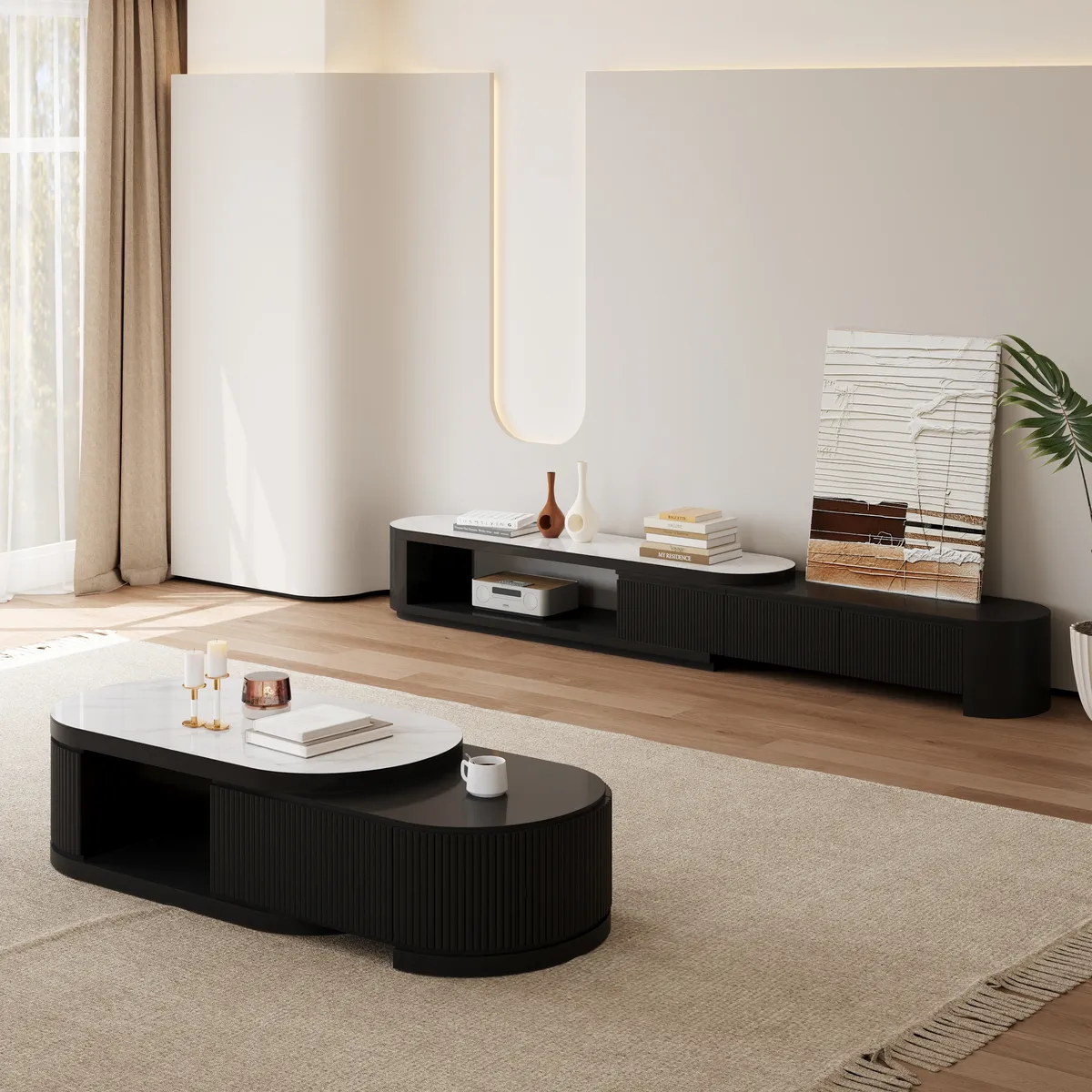 Velar Extendable Sintered Stone Top TV Stand with 3 Drawers(71"-114") — image 8