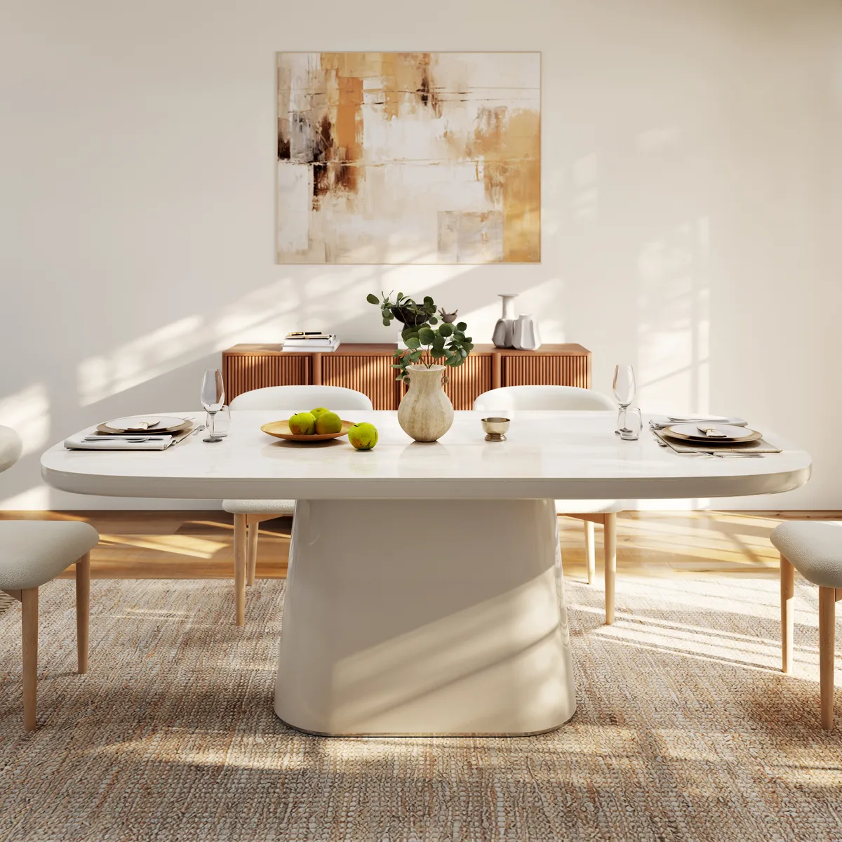Modern 79" Oval Faux Travertine Sintered Stone Dining Table, Seats 6 — image 4