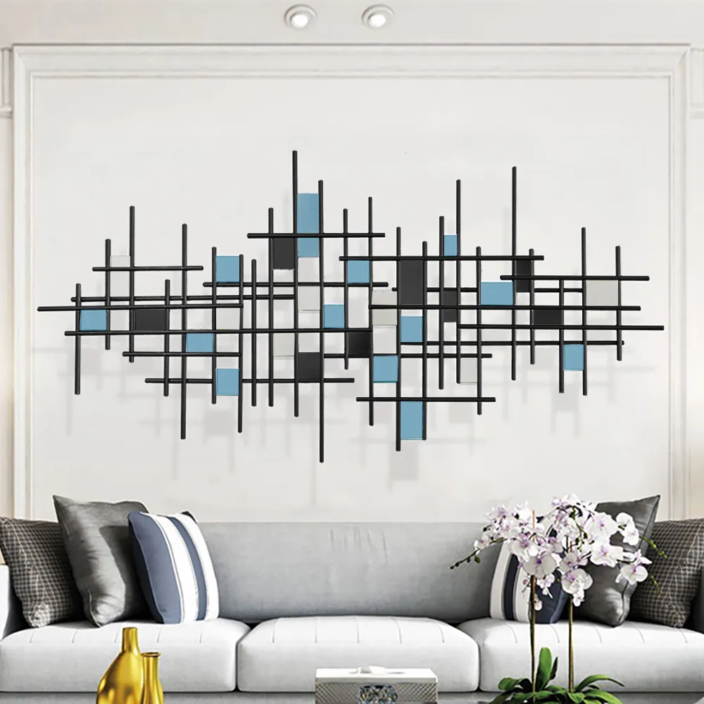 51.2"W Modern Luxury Style Black Metal Wall Decor Home Art in Living Room — image 3