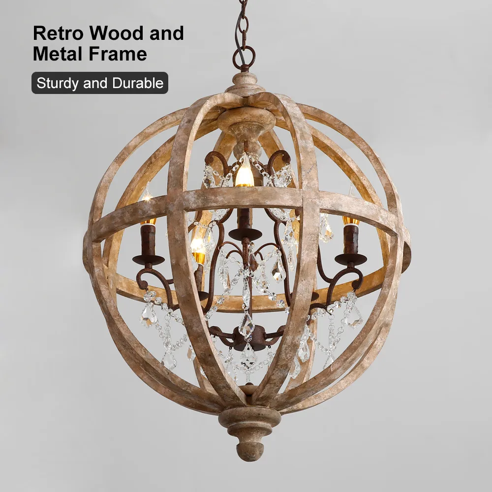 Rustic 5-Light Globe Chandelier Weathered Wooden Ceiling Light — image 9