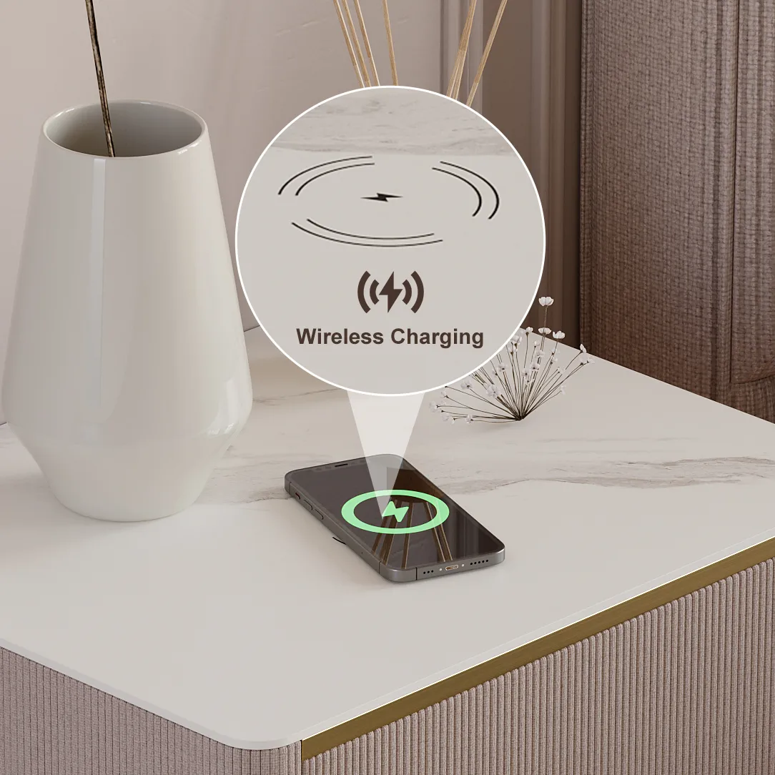 Modern Floating Corduroy Smart Nightstand Bedside Table with Light — image 15