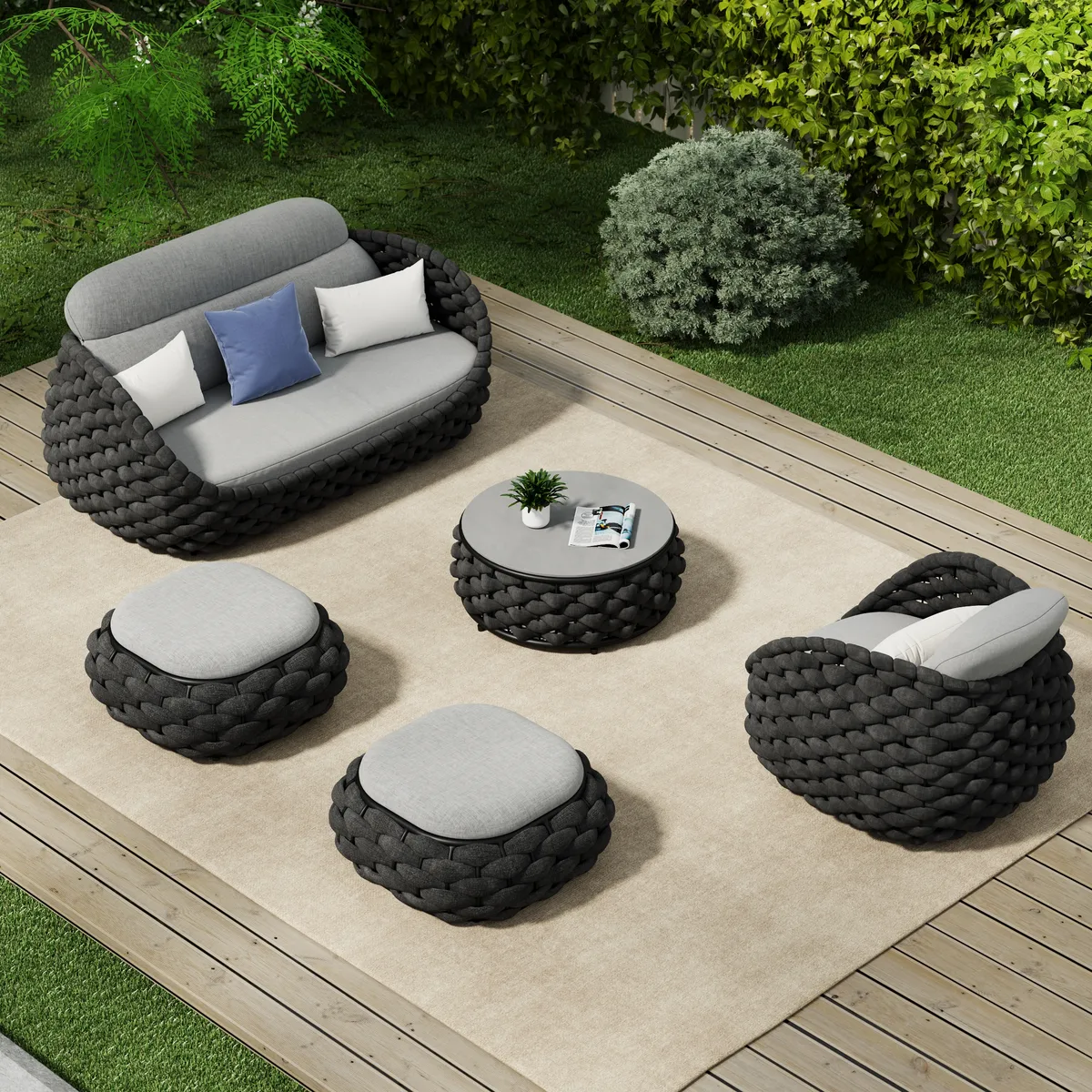 Cocaro Outdoor Storage Ottoman with Woven Rope in Light — image 7
