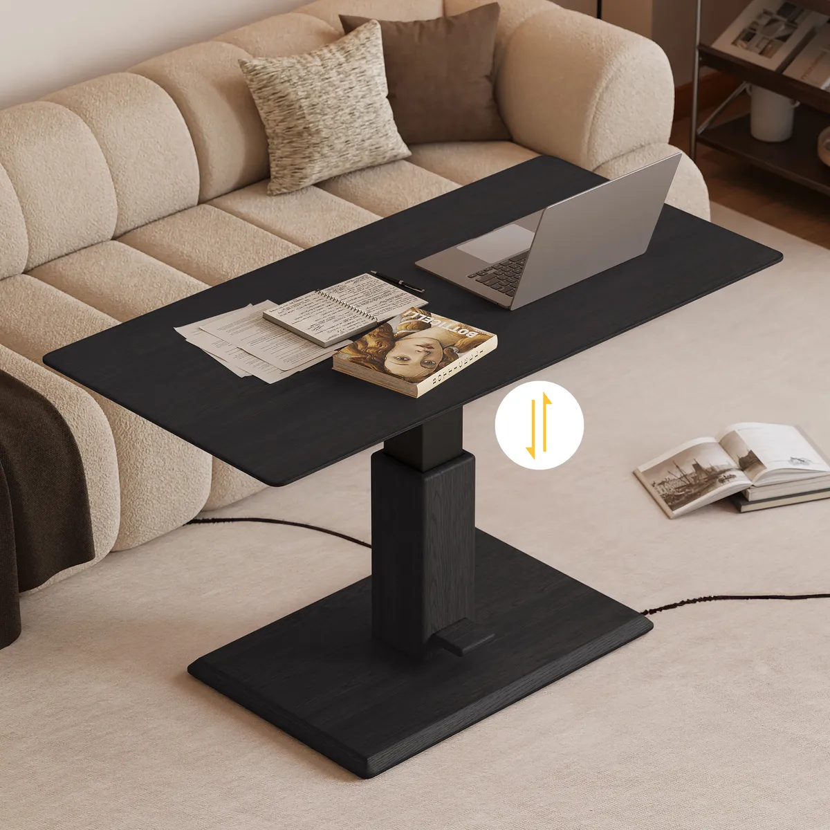 47" Black Lift-Top Height-Adjustable Coffee Table — image 2