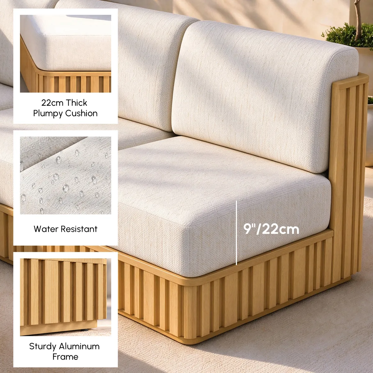 Flutera Fluted Aluminum Boucle Outdoor Conversation Sofa Set — image 6