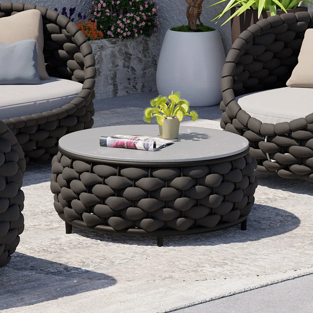 Tatta Modern Top Round Outdoor Coffee Table with Woven Rope Base & Storage — image 2