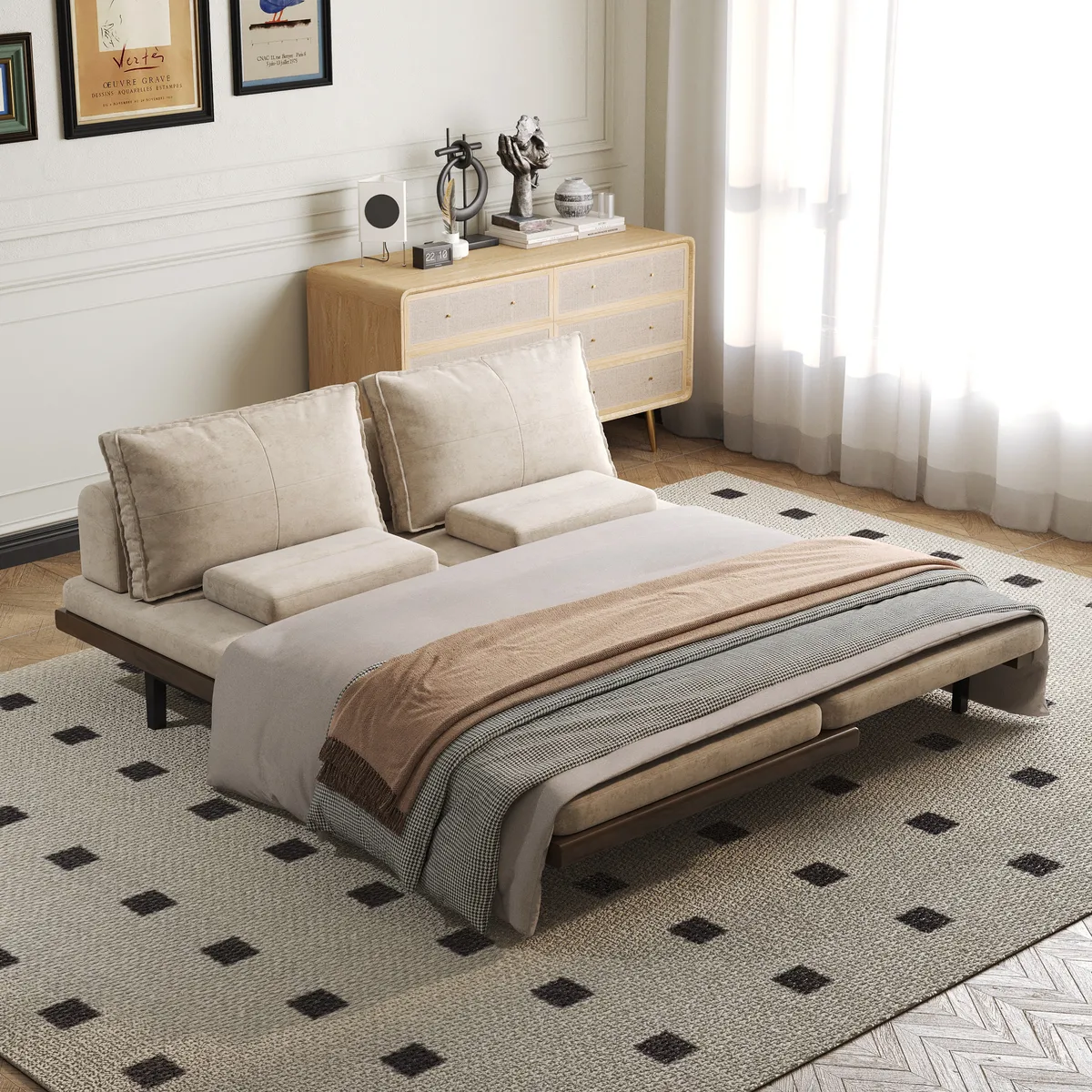 Full Size Daybed Futon Bed Cotton & Linen Convertible Sofa Bed — image 2