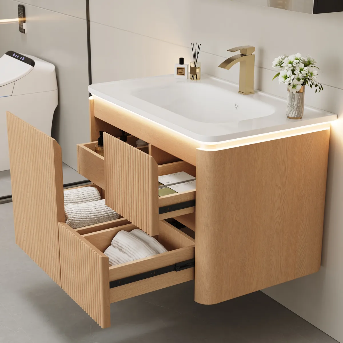 Modern 31.5" Floating Bathroom Vanity with Sink, Soft LED, Ample Storage — image 5