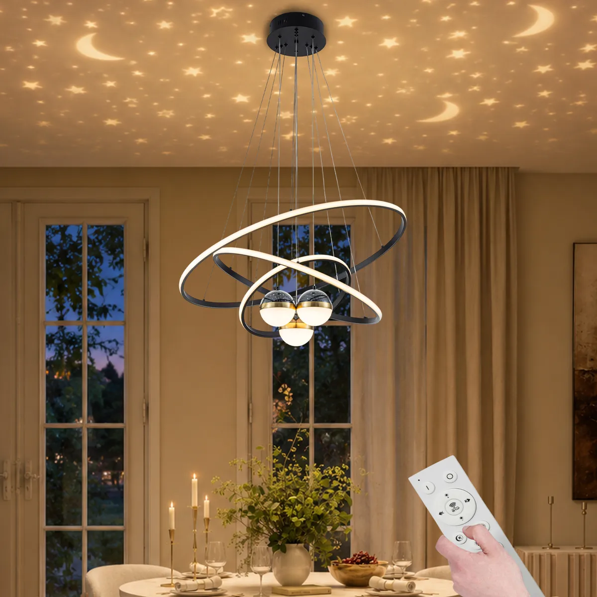 24" 5-Light LED Chandelier with Starry Projection, Dimmable & Adjustable — image 12
