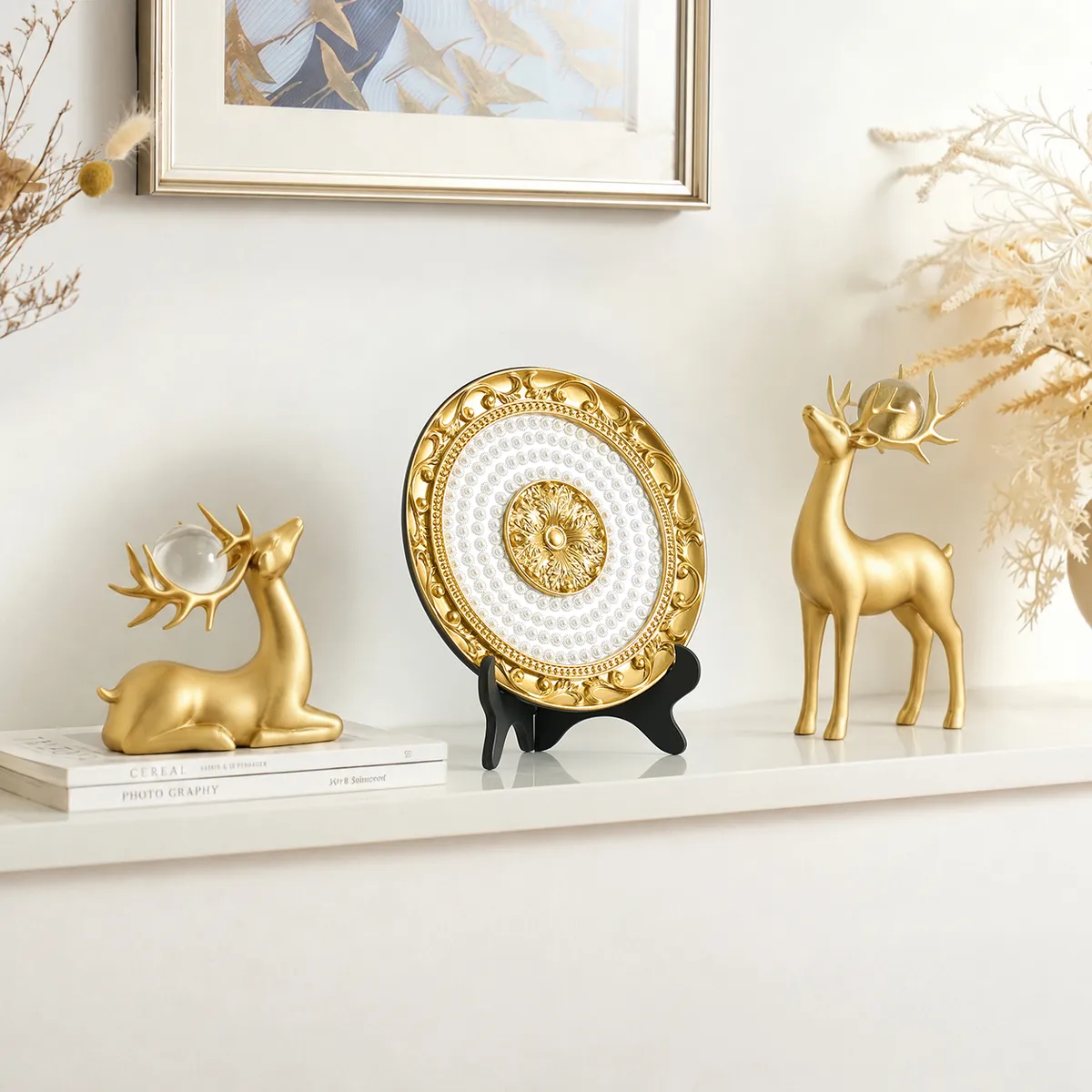 3PCS Black Deer Figurine with Decorative Plate Set Luxury Resin Animal Sculptures — image 12