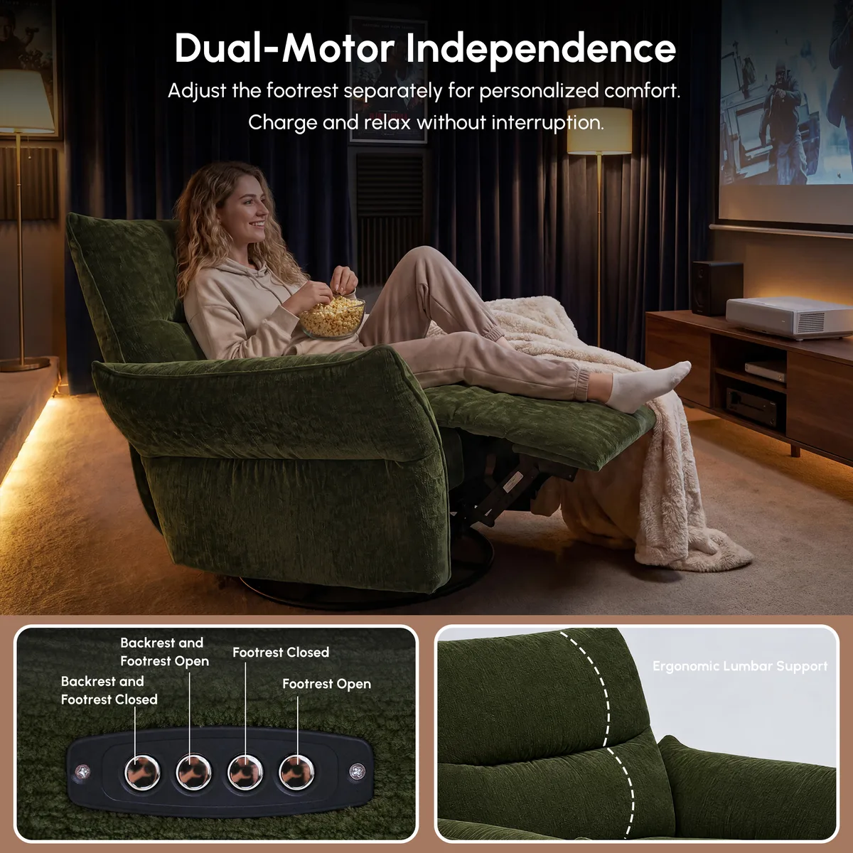 Electric Power Recliner Swivel Rocker Chair With Dual Motor&Performance Chenille — image 8