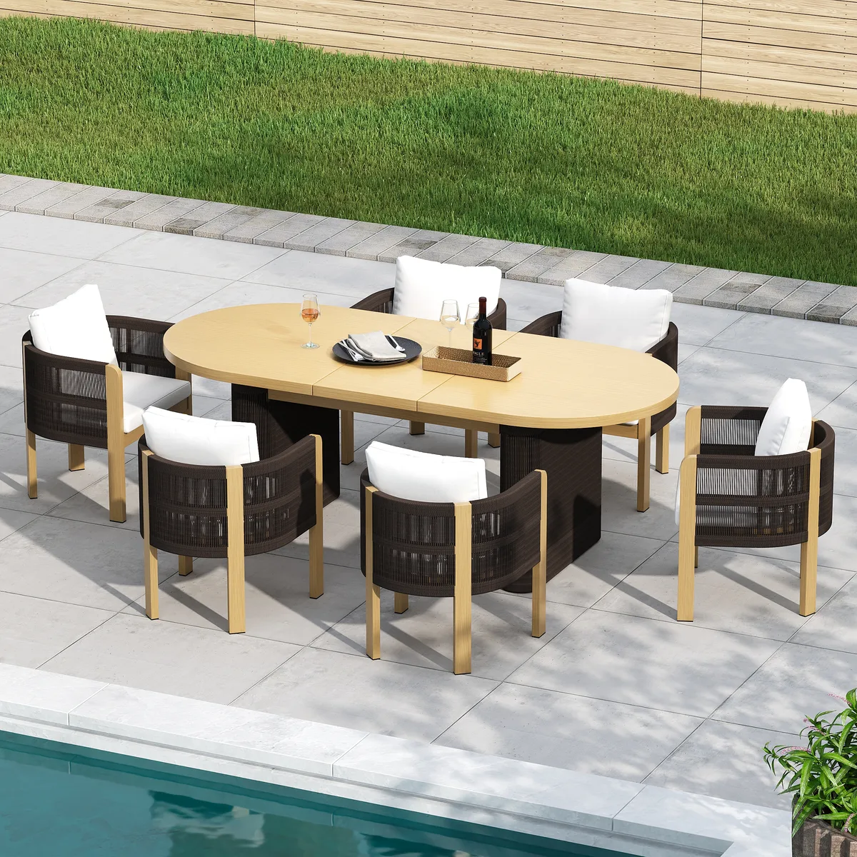 Costra 9-Piece Outdoor Rope & Aluminum Extendable Dining Set with 8 Chairs — image 20