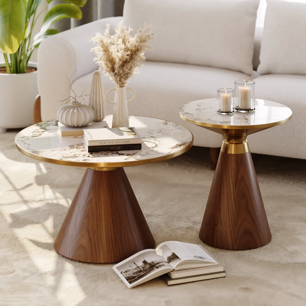 Sintered Stone Round Coffee Table Modern Black Living Room Furniture — image 26