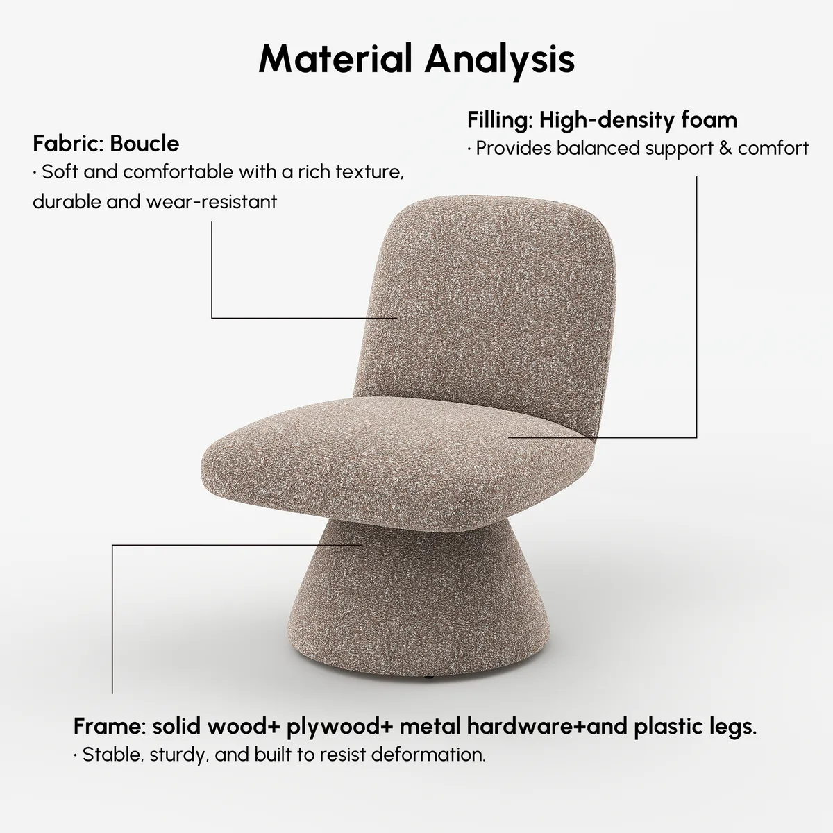 18" Modern Orange Boucle Swivel Accent Chair Sculptural L-Shaped Slipper Lounge Chair — image 10