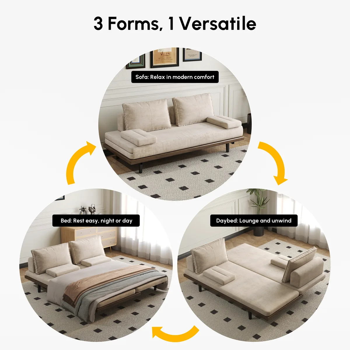 Full Size Daybed Futon Bed Cotton & Linen Convertible Sofa Bed — image 5