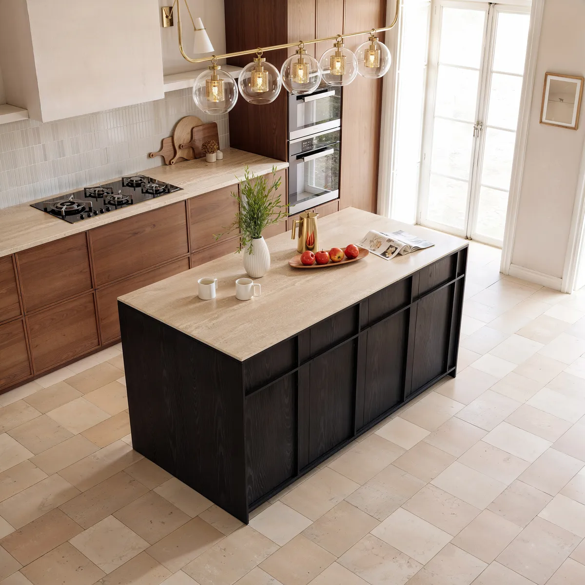 Modern 72" Faux Travertine Sintered Stone Kitchen Island with Storage & LED Light — image 15