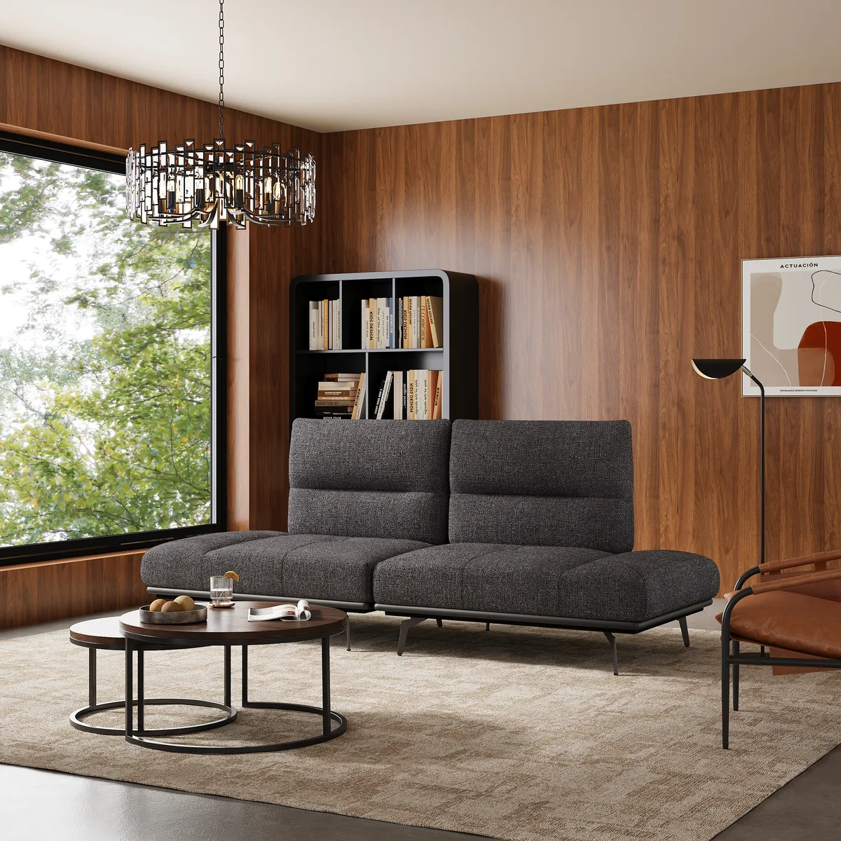 2-Piece Yarn-Dyed Fabric and Faux Leather Reclining Sectional Sofa — image 16