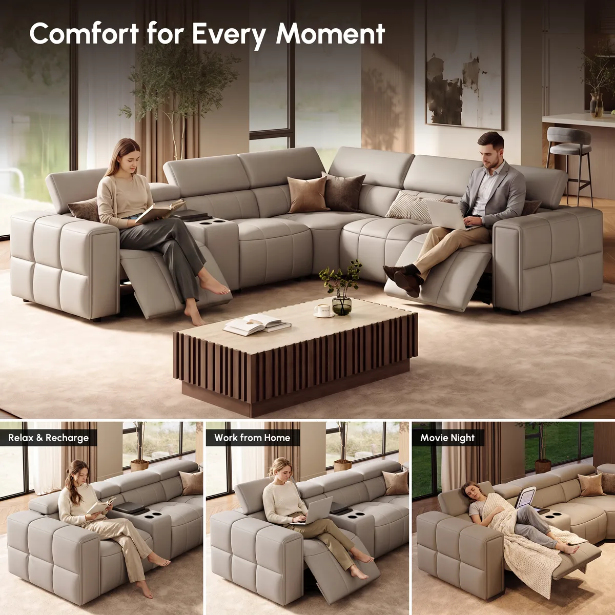 Genuine Leather Built-In Cooler Power Reclining Sofa — image 7